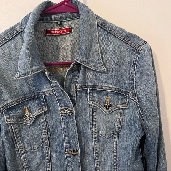 Red Engine Denim Blue Jean Jacket Giacca Women’s Small - Picture 2 of 14